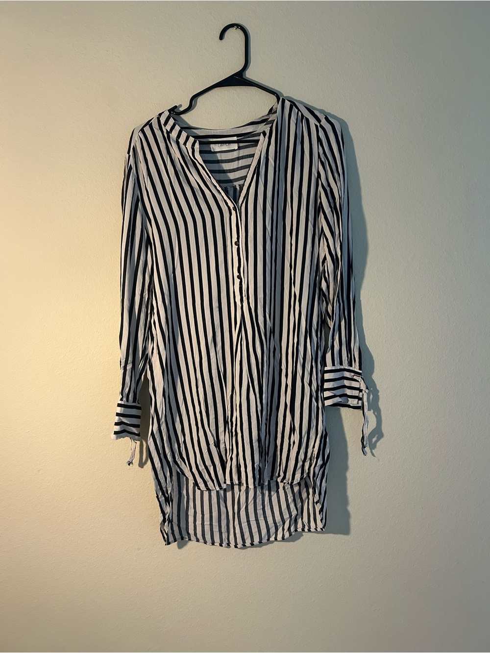 Women’s Casual Black & White Striped Button-Down Shirt